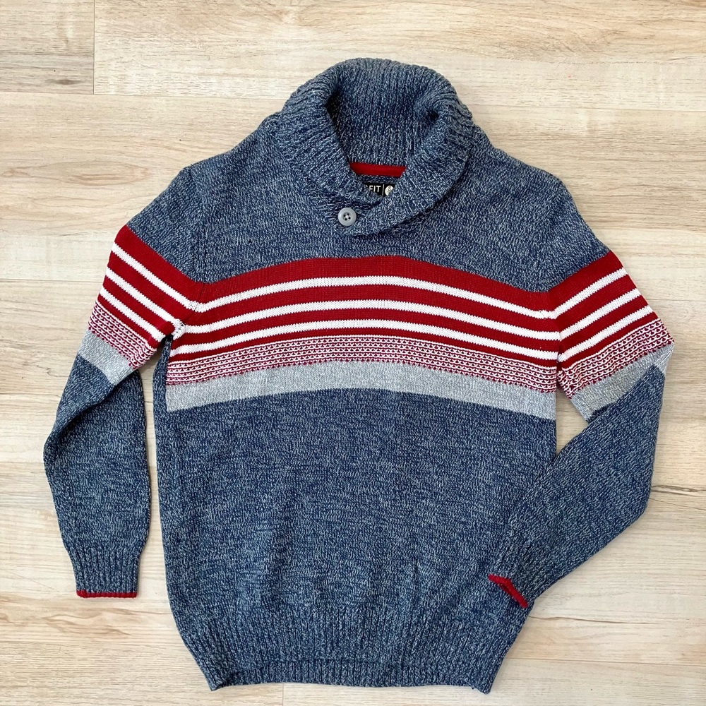 Retrofit Knitted Sweater Boys 7 8 Small Blue Cowl Neck Cotton & Acrylic